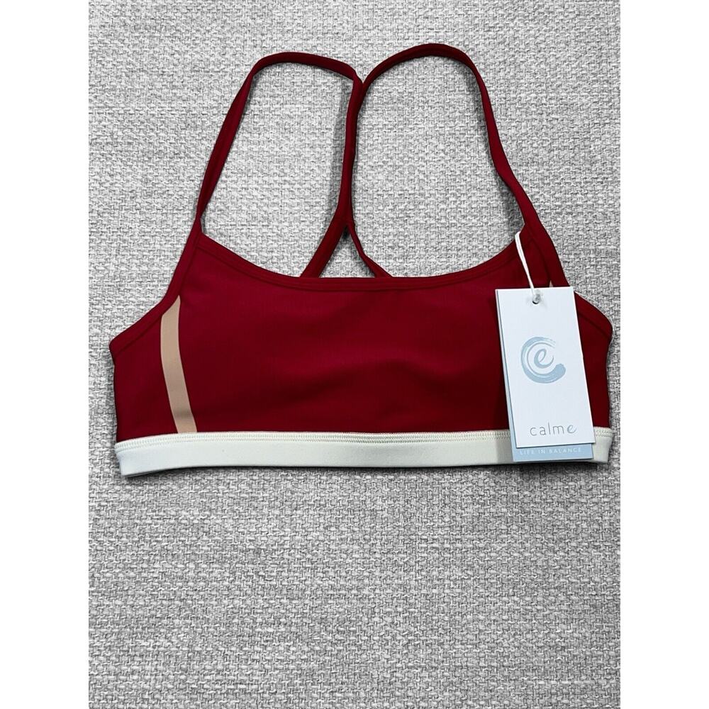 Johnny Was Calme Endurance Cross Back Sports Bra Padded Red White Size X-Small